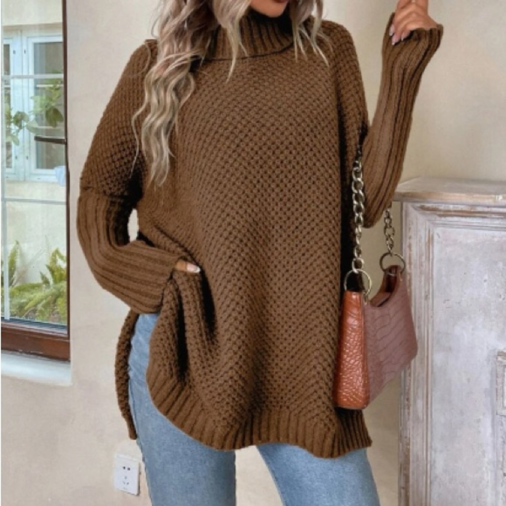 Luxe turtleneck split sides sweater top - Picture 4 of 7